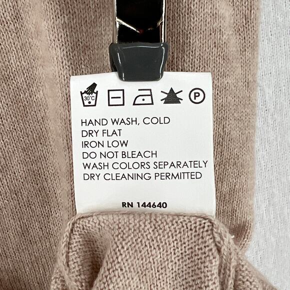 ENZA COSTA Fine Cashmere Knitted V-neck Sweater Medium Large Oatmeal Long Sleeve - Picture 13 of 15